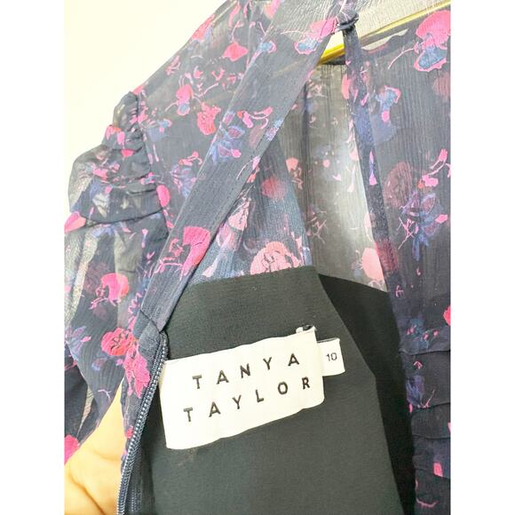 Tanya Taylor Falling Floral Carti Dress Size 10 Purple Silk Ruched Cocktail - Picture 5 of 12